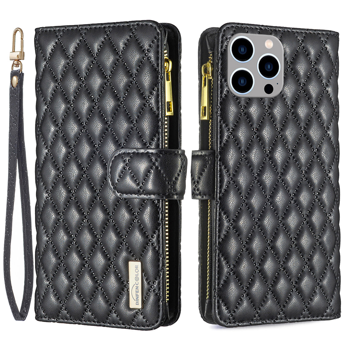 BINFEN COLOR BF Style-15 For iPhone 15 Pro Zipper Pocket Flip Case Wallet Phone Stand Shell Leather Cover BINFEN COLOR BF Style-15 For iPhone 15 Pro Zipper Pocket Flip Case Wallet Phone Stand Shell Leather Cover